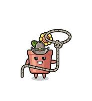 the sunflower pot cowboy with lasso rope vector