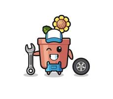 the sunflower pot character as a mechanic mascot vector