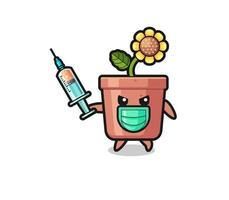 illustration of the sunflower pot to fight the virus vector
