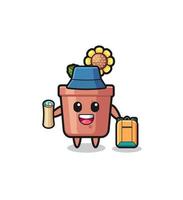 sunflower pot mascot character as hiker vector