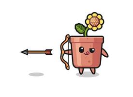 illustration of sunflower pot character doing archery vector