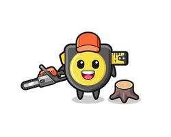 tape measure lumberjack character holding a chainsaw vector