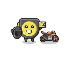 cute tape measure cartoon as a motorcycle racer vector