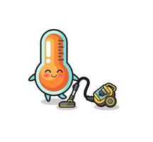 cute thermometer holding vacuum cleaner illustration vector