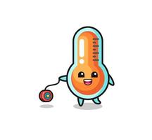 cartoon of cute thermometer playing a yoyo vector