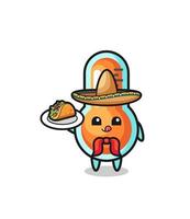 termómetro mascota chef mexicano sosteniendo un taco vector