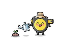 cute tape measure is watering plant seeds vector