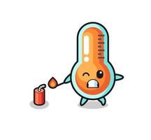 thermometer mascot illustration playing firecracker vector