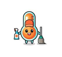 cute thermometer character as cleaning services mascot vector