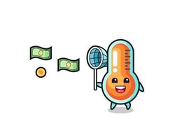 illustration of the thermometer catching flying money vector