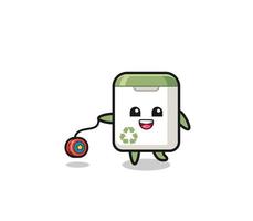 cartoon of cute trash can playing a yoyo vector