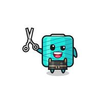 yarn spool character as barbershop mascot vector
