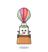 trash can mascot riding a hot air balloon vector