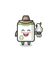 trash can zookeeper mascot with a parrot vector