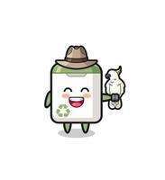 trash can zookeeper mascot with a parrot vector