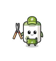 cute trash can as gardener mascot vector