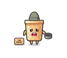 cute waffle cone beggar cartoon character vector