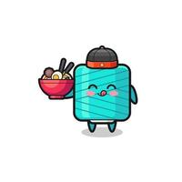 yarn spool as Chinese chef mascot holding a noodle bowl vector