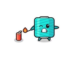 yarn spool mascot illustration playing firecracker vector