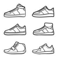 esquema de colección de zapatillas dibujadas a mano. vector de dibujo, colección de zapatillas de línea negra. ilustración vectorial