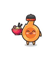 whistle as Chinese chef mascot holding a noodle bowl vector