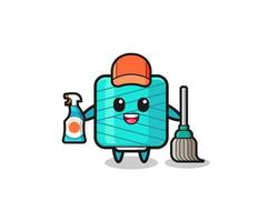cute yarn spool character as cleaning services mascot vector