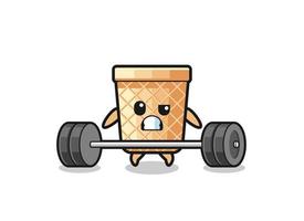 cartoon of waffle cone lifting a barbell vector