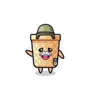 cute waffle cone as veteran cartoon vector