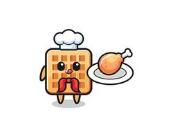 waffle fried chicken chef cartoon character vector