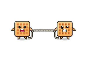 cute waffle character is playing tug of war game vector