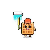 the waffle painter mascot with a paint roller vector