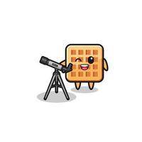 mascota de astrónomo de gofres con un telescopio moderno vector