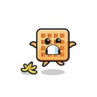 waffle cartoon is slip on a banana peel vector