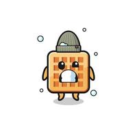 cute cartoon waffle with shivering expression vector