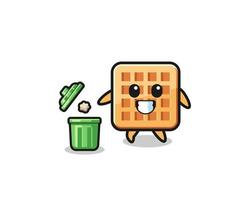 illustration of the waffle throwing garbage in the trash can vector