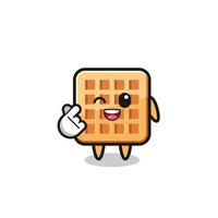 personaje de waffle haciendo corazón de dedo coreano vector