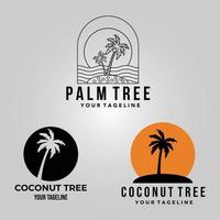 conjunto palmera logo icono línea arte minimalista ilustración diseño creativo vector