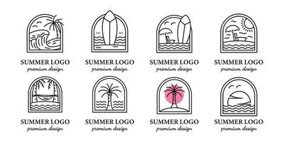 set for summer line art icon logo minimalist vector illustration