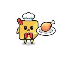 notas adhesivas pollo frito chef personaje de dibujos animados vector