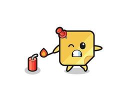 sticky notes mascot illustration playing firecracker vector