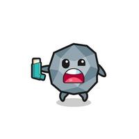 stone mascot having asthma while holding the inhaler vector