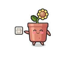 cartoon sunflower pot is turning off light vector