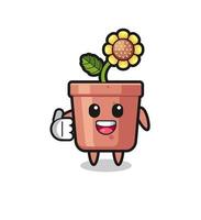 sunflower pot mascot doing thumbs up gesture vector