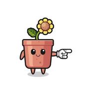 sunflower pot mascot with pointing right gesture vector