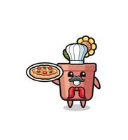 personaje de la olla de girasol como mascota del chef italiano vector