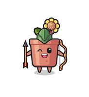 sunflower pot cartoon as medieval archer mascot vector