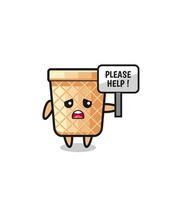 cute waffle cone hold the please help banner vector