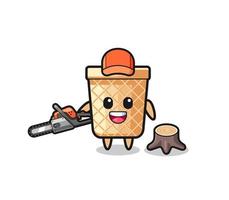 waffle cone lumberjack character holding a chainsaw vector