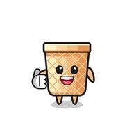 waffle cone mascot doing thumbs up gesture vector