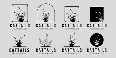 set of cattails or Cat tail line art minimalist simple vector logo icon illustration design